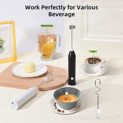 3 In 1 Milk Frother Electric Rechargeable Egg Beater Coffee Whisk Mixer MINI Handheld Foamer Puller High 3 speeds Drink Mixer
