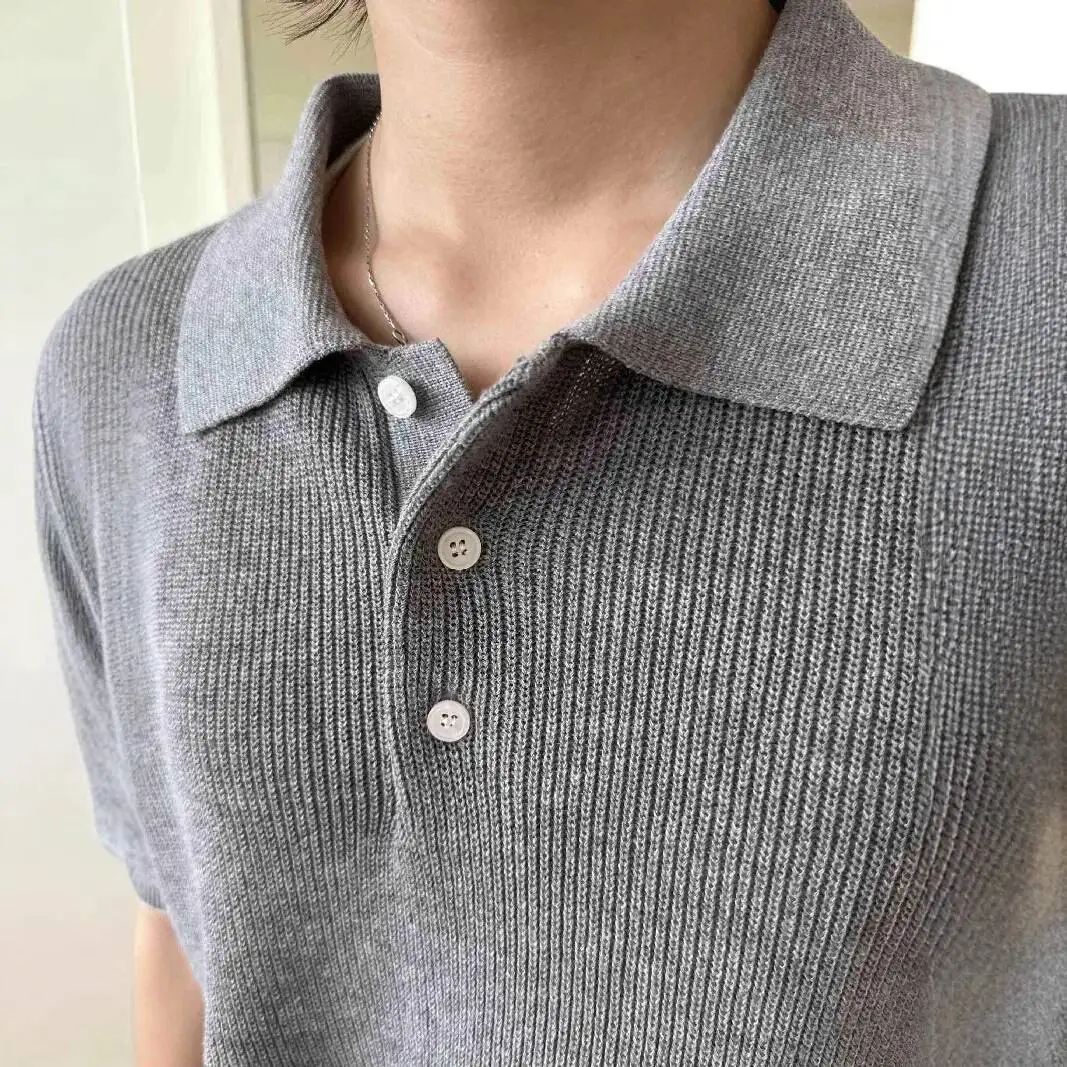 Herren-Kurzarm-T-Shirt 2025, Herbst-Strickpullover aus Baumwolle, neuer Luxus-Preppy-Stil, entspannt, atmungsaktiv, kurzärmelig, Basisschicht