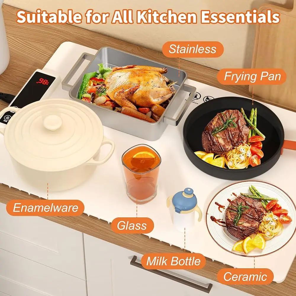 Foldable Electric Warming Tray Food Heating Mat with 6 Temperature Settings 5 Timer Options Portable Kitchen Essential