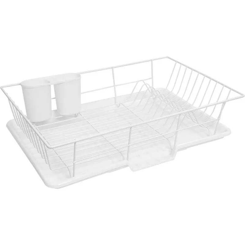 

Space-Saving 3-counts Dish Drainer Rack Set: Efficient Kitchen Organizer for Storage , Maximize Countertop Space, White