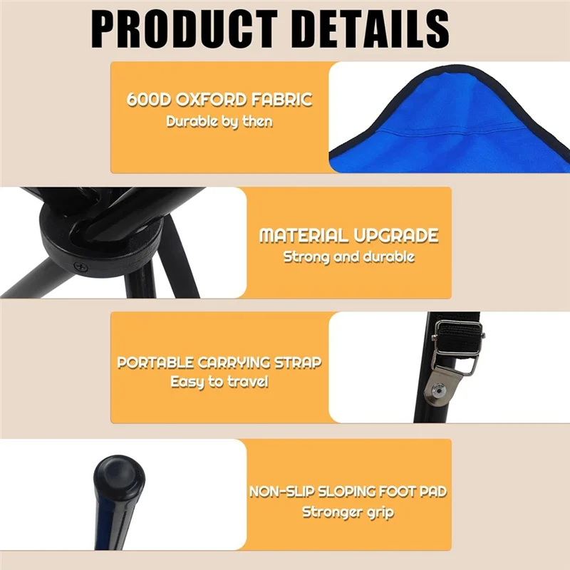 

ABRB-Portable Folding Camping Stool, Tripod Seat, Folding Camping Chair, Outdoor Travel Medium Chair For Picnic Garden Lawn