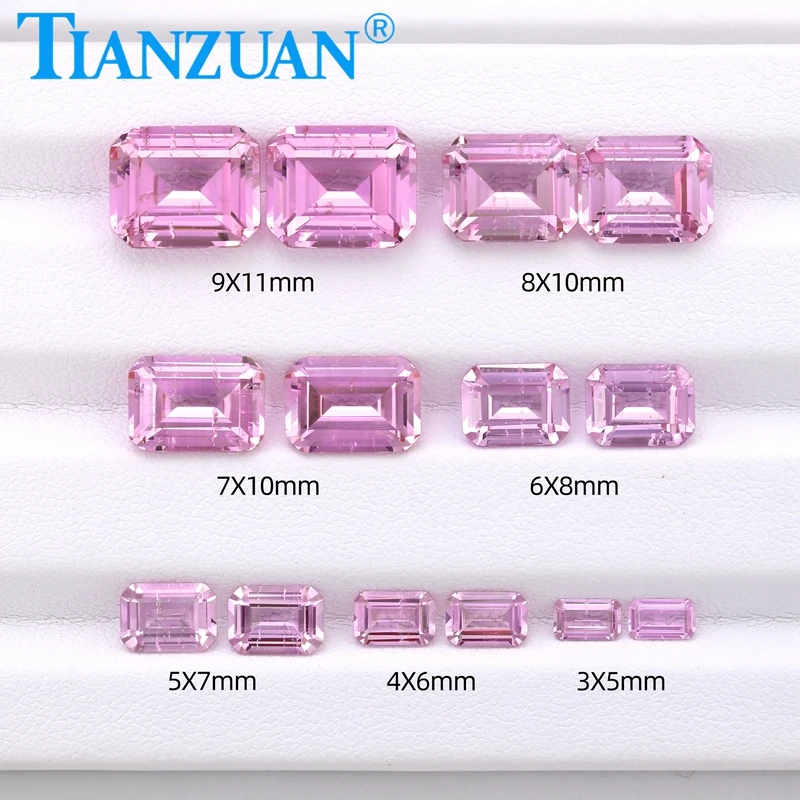 

Rectangle Shape Lab Grown Sapphire Sakura Pink Color Emerald Cut Synthetic Corundum Inclusions Inside with AGL certificate