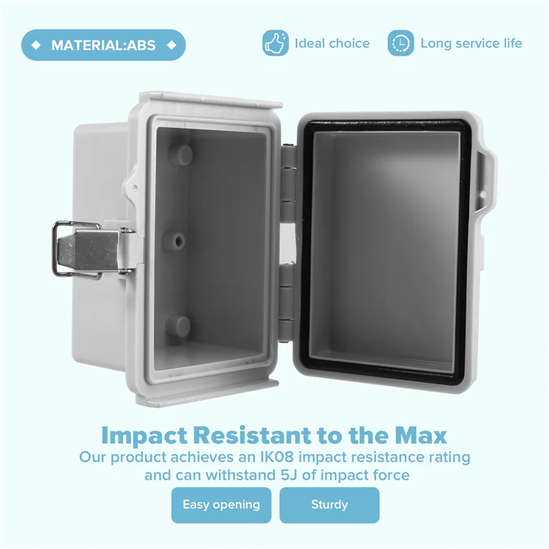 ABRS-ABS Outdoor Electrical Junction Box ABS Plastic & Hinged Cover Stainless Steel Latch IP67 Waterproof Forelectrical Projects