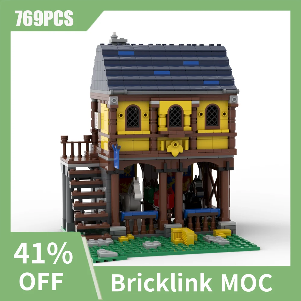 NEW 769PCS MOC European Medieval Street View Yellow Leaf Inn model DIY creative ideas Retro childToy BirthdayGift buildingblocks