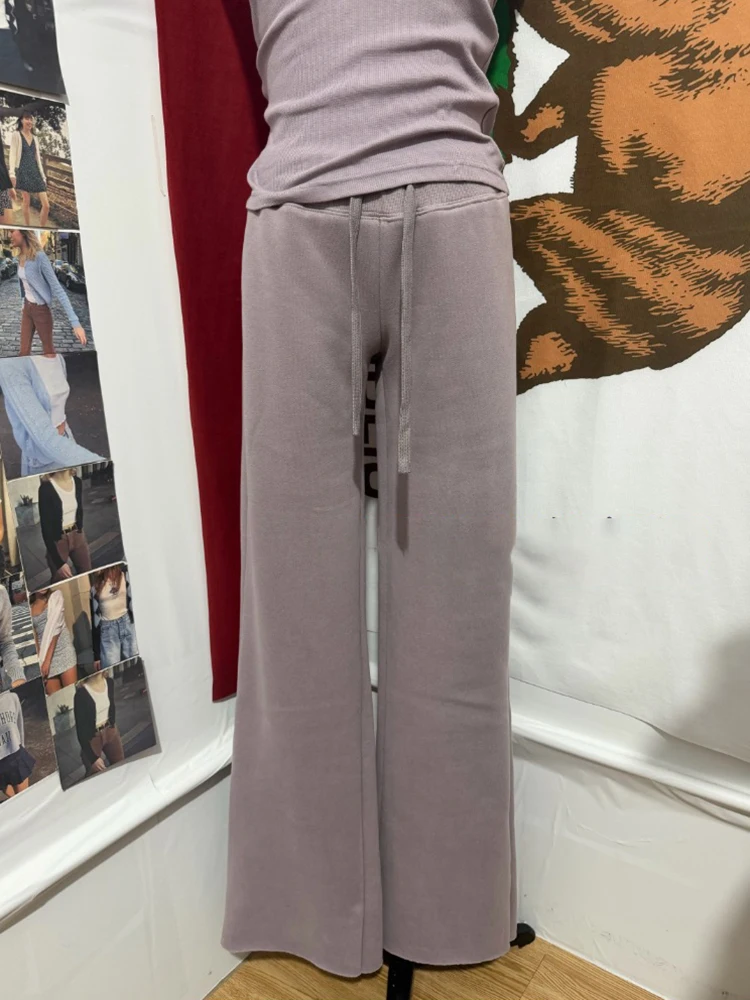 

Фиолетовые хлопковые флисовые штаны для йоги, женские зимние прямые спортивные штаны с завязками и высокой талией, винтажные однотонные простые брюки, новые