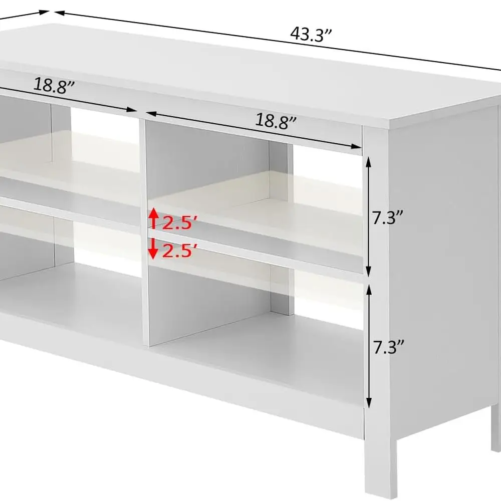 حامل تلفزيون مقاس 43 بوصة، مركز ترفيه حديث في منتصف القرن مع 4 أرفف مفتوحة لطاولة وحدة تحكم وسائط التلفزيون في المزرعة لغرفة المعيشة، #2