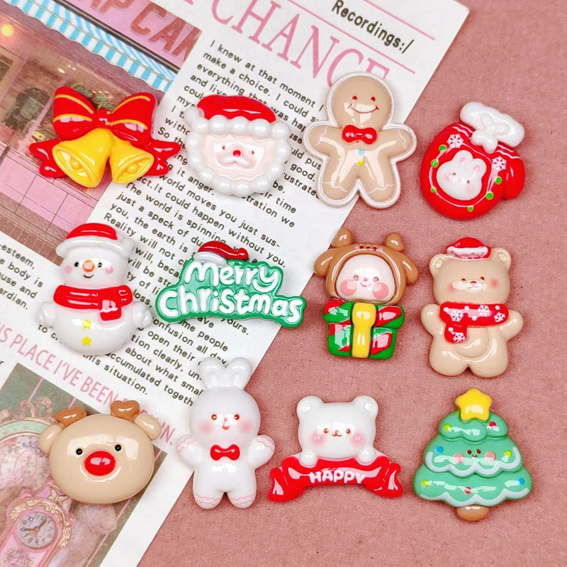 10 Pcs New Mini Kawaii Christmas Series Resin Flat Back Cabochons Scrapbook Diy Party Hairpin Accessories Decorate Craft