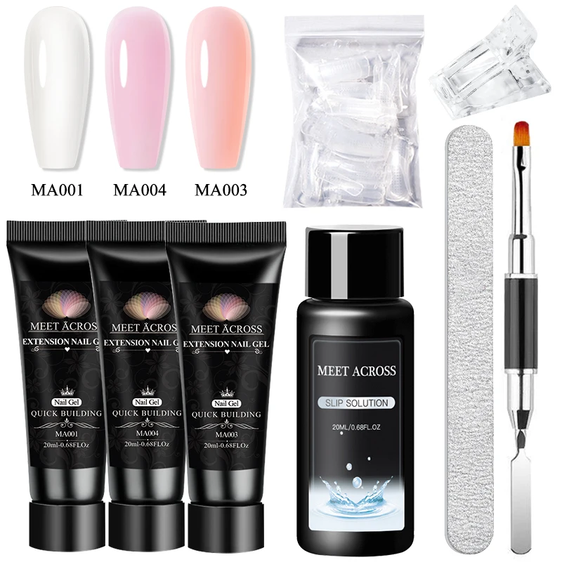 

8pc Acrylic Builder Nail Gel Kit with Slip Solution, Nail Tools, Nude Pink Clear UV Extension Nail Art Vernis for Manicure