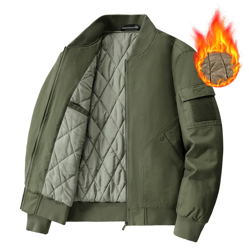 Autumn And Winter New Fleece Thickened Bomber Jacket Men's Pure Cotton Baseball Loose Tooling Casual Jacket