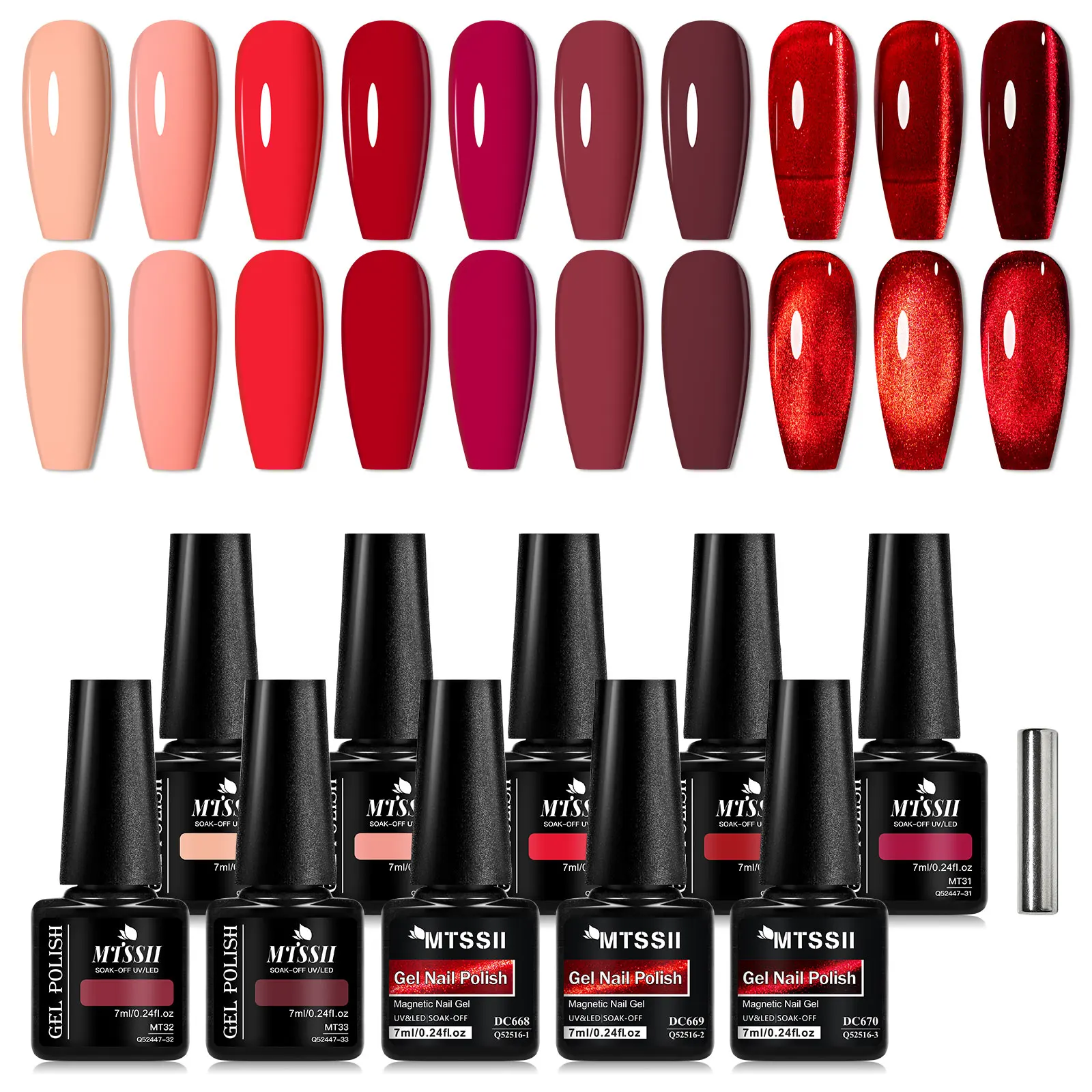 Juego de esmalte de uñas de la serie roja, 11 unidades, TPO HEMA, sin magnético y Color, para decoración de uñas, diseño de manicura DIY, calidad de salón, fácil de aplicar