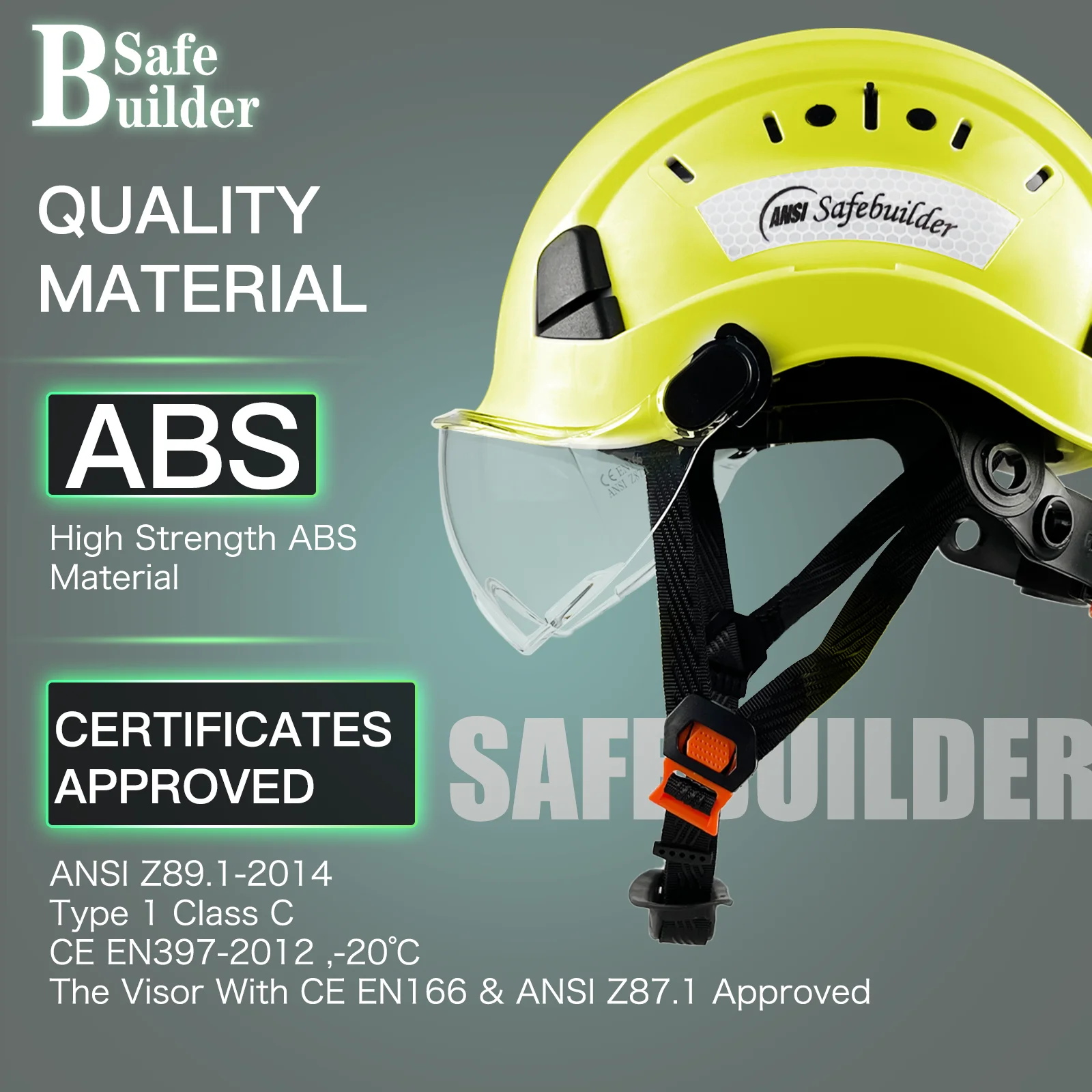 CE Construction Safety Helmet with Goggles Visor, High Quality ABS Hard Hat, Light ANSI Industrial Work Head Protection Rescue