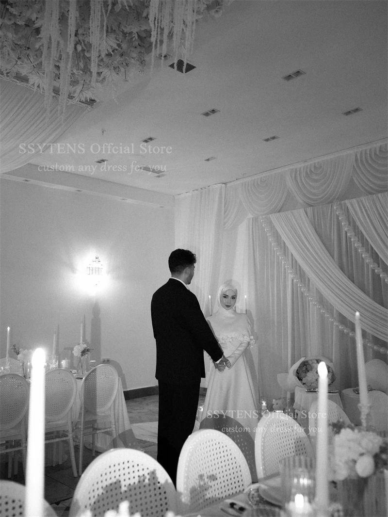 SSYTENS Luxury Ivory Wedding Dresses 3D Flowers Cape A-Line Bridal Gowns Full Sleeves Formal Muslim Bride Dress Women Customized