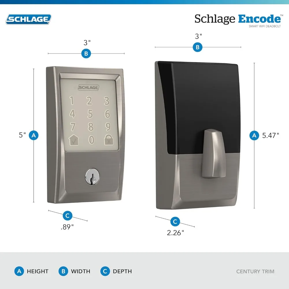 Schlage Encode Intelligentes WiFi-Riegelschloss für die Haustür – schlüsselloser Zugang mit App oder Touchscreen – funktioniert mit Alexa, Hey Google und