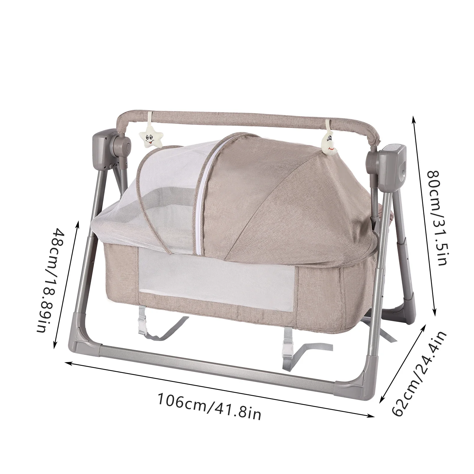 Portable Baby Bassinet with Bluetooth Music, Adjustable Vibrations, Safe and Stable Aluminum Alloy Frame, Foldable for Travel,