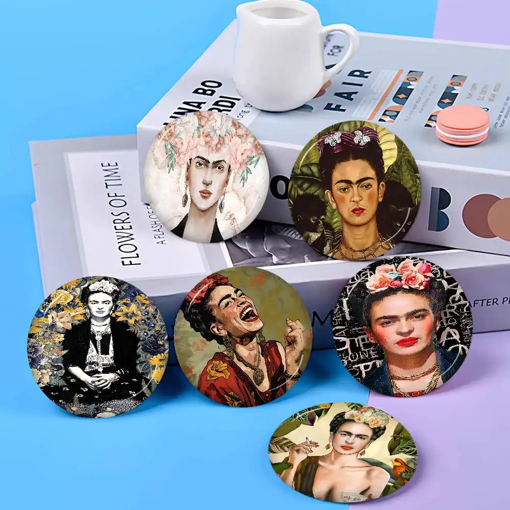 Broches Creativos Art Frida, Divertidos Broches Redondos con Diseño de Frida Kahlo, Accesorios para Mochilas y Sombreros, Regalos de Joyería para Amigos