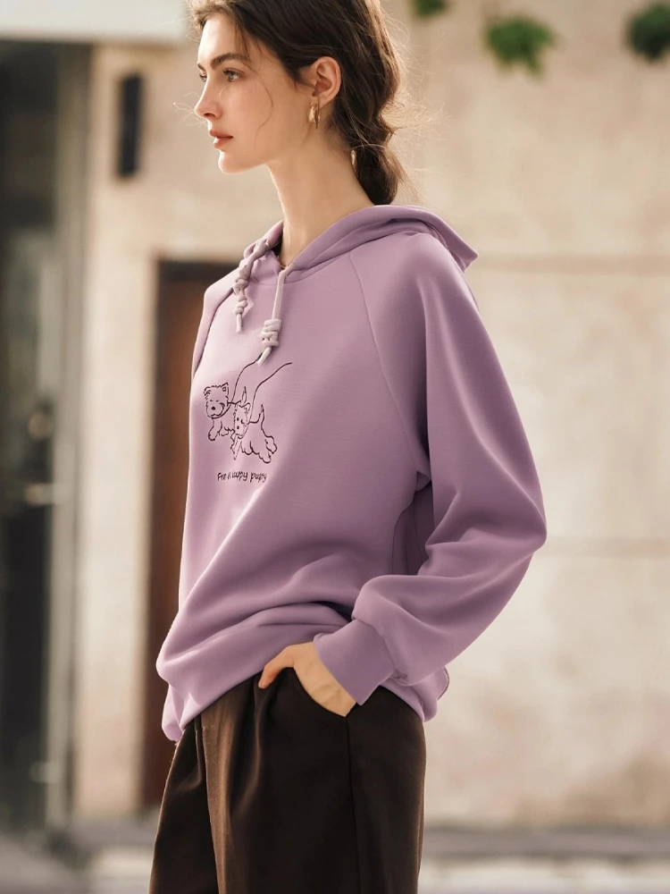OLrain Women's Hooded Loose Sweater 2025 Autumn New Fun Cartoon Embroidered Tops Fashion Casual Sweatshirts Commute O57QR000695