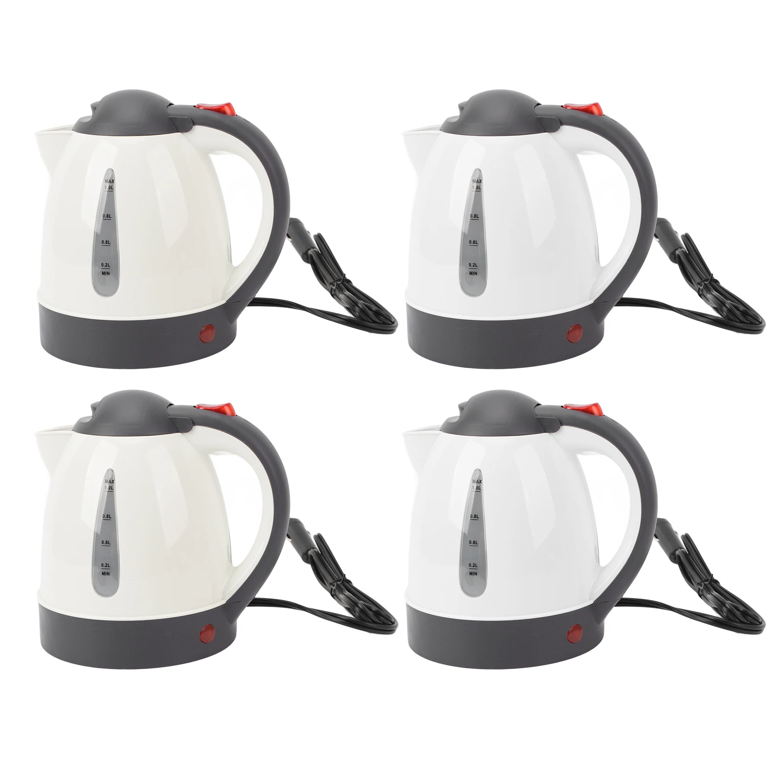 Car Electric Kettle Stainless Steel Plastic Electric Truck Water Boiler Heater 1L Auto Shut Off Water Level Window for Driving