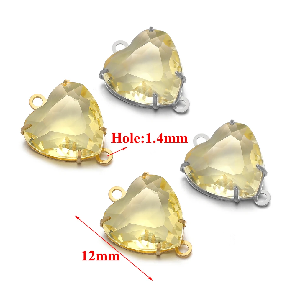 5Pcs Stainless Steel Glass Crystal Heart Double Hole Charms Pendants for DIY Jewelry Bracelets Necklaces Connectors Wholesale