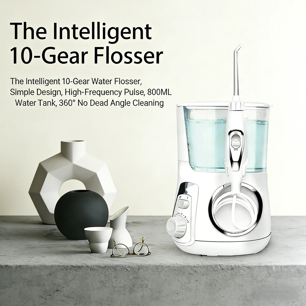 

Электрический ирригатор для полости рта 800 мл с 10 режимами и 5 насадками, семейный прибор для чистки зубов, предотвращающий кариес