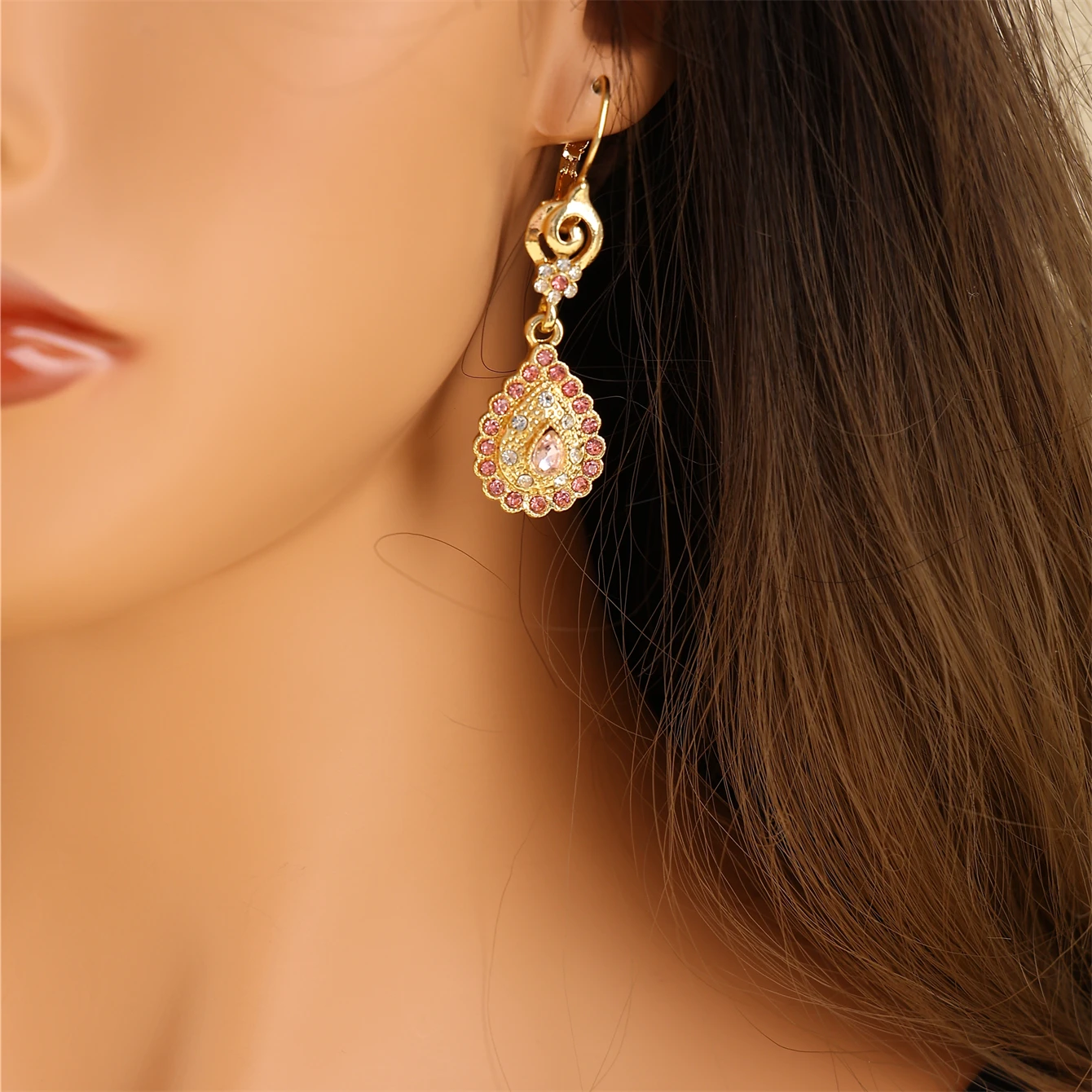 Luxury Moroccan Style Rhinestone Earrings Drop Shaped Design For Women'S Wedding jewelry earrings French hook accessories