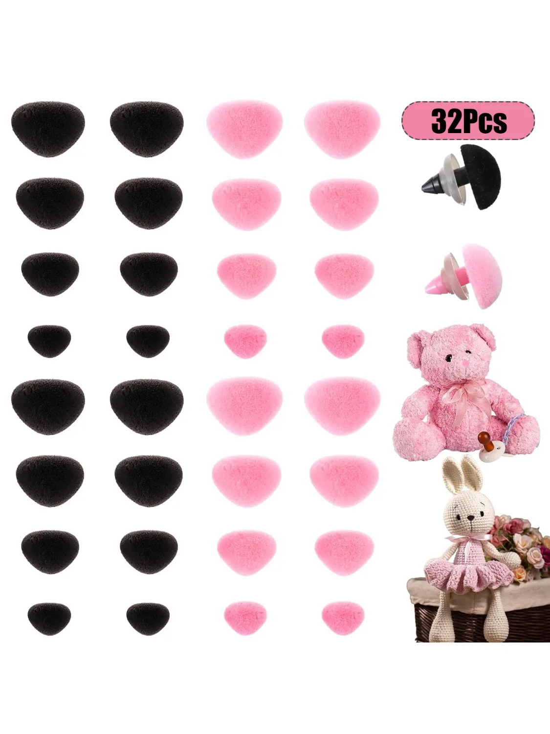 32 Stuks Veiligheidsnezen Voor Amigurumi Plastic Pop Neuzen Voor Haken Met Ringen Knuffels Gehaakte Neus Pop Accessoires - afbeelding 2