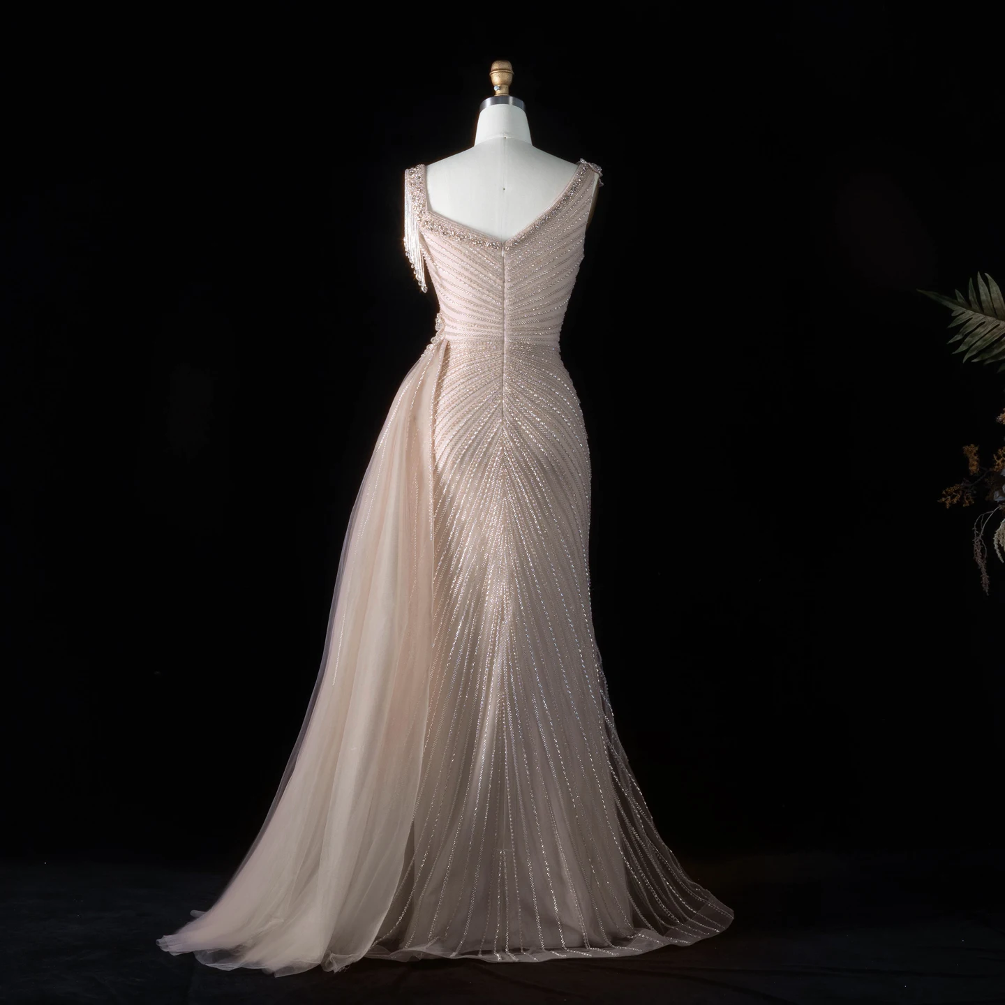 Sharon Said Abendkleid Glamouröses Grünes Tüllkleid mit Perlen und Quasten, Sweetheart-Ausschnitt, Luxuriöses Dubai-Formelles Hochzeits- und Partykleid SS103 Maßanfertigung – Detail 33