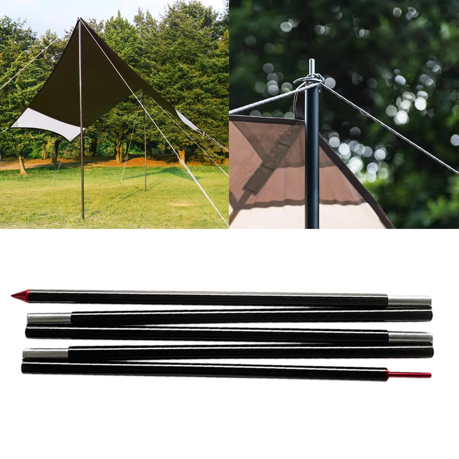 Portable Tarp Support Poles Tent Rod Shelter Building with Storage Pouch