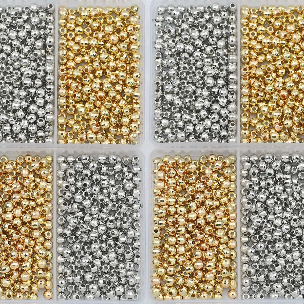 2 Gitter vergoldet, silbrig, Acryl, großes Loch, CCB-Kugelperlen-Set, Box 6 mm, für Schmuck, Armbänder, Ohrringe, DIY-Zubehör
