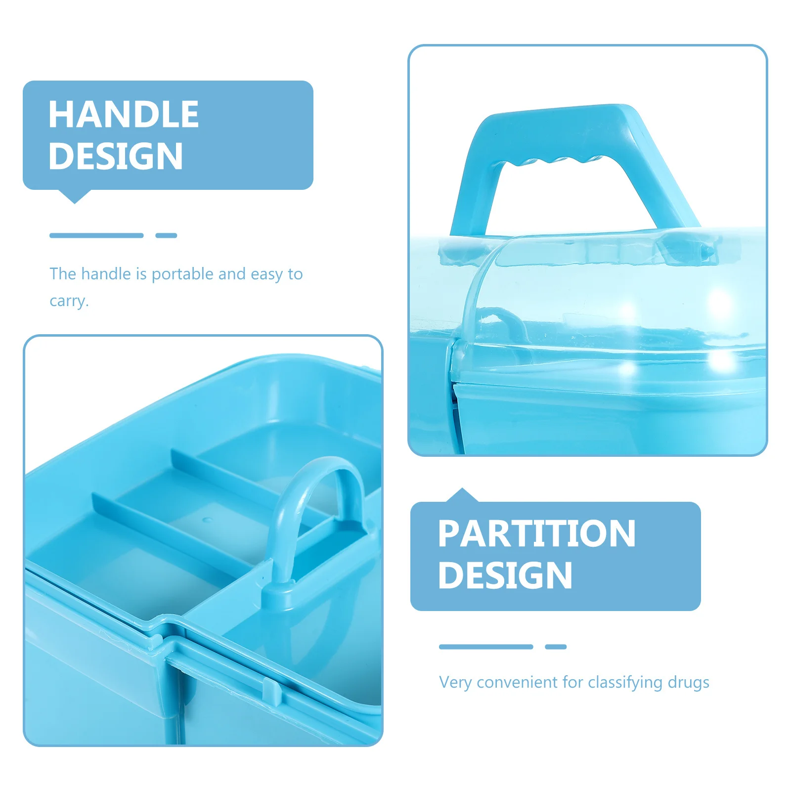 صندوق تخزين الأدوية المحمول متعدد الوظائف بطبقة مزدوجة - علبة إسعافات زرقاء 31 × 20 × 20 سم حامل دواء خفيف الوزن