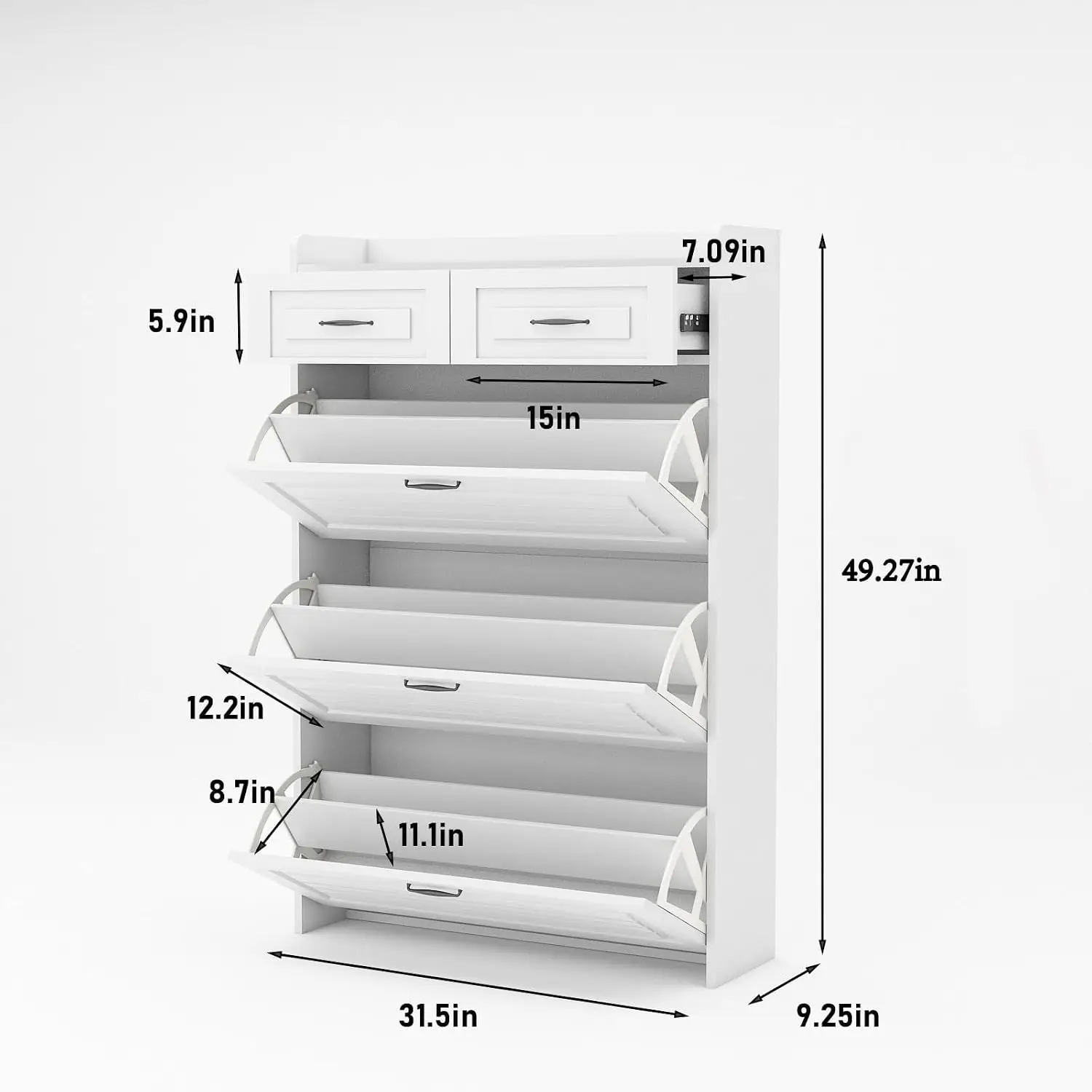 Narrow Shoe Storage Cabinet 3 Doors 2 Drawers Flip Down Rack 4 Tier Wood Organizer For Entryway Hallway Living Room, Customized