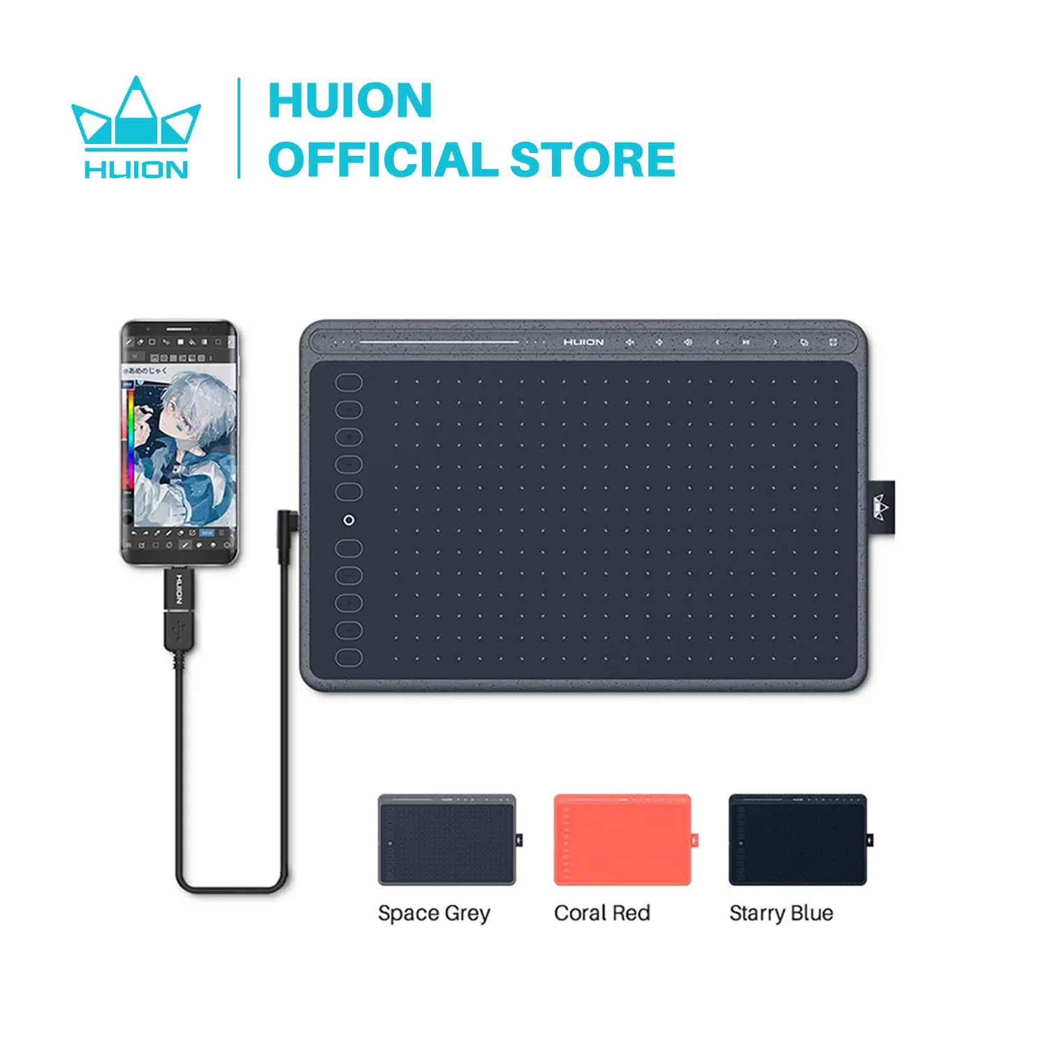 HUION HS611 Drawing Tablet Battery-free Graphic Tablet Three Colors Tilt Support Touch Bar and Express Keys