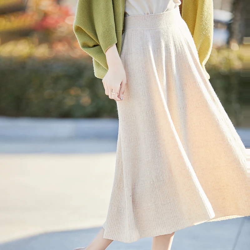 

FRSEUCAG Spring New 2025 Women's Knitted 100% Australian Wool Half Skirt Comfortable and Versatile Women's Long Bag Hip Skirt