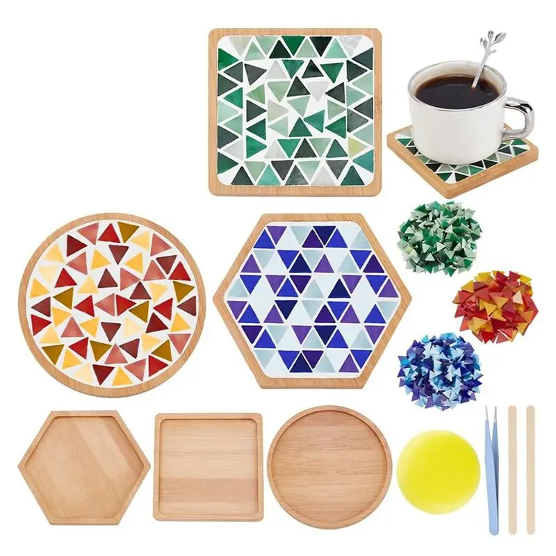 

AF89-Mosaic Coaster Making Kit For DIY Mosaic Coaster Crafts Kit Handmade Mosaic Coaster Making Kit For Beverage Tray