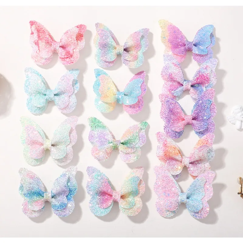

20 шт./мини-блестящие аксессуары для волос в форме бабочки - 2,5-дюймовые красочные заколки и заколки с бантом для маленьких девочек, Хэллоуина, косплея, свадьбы