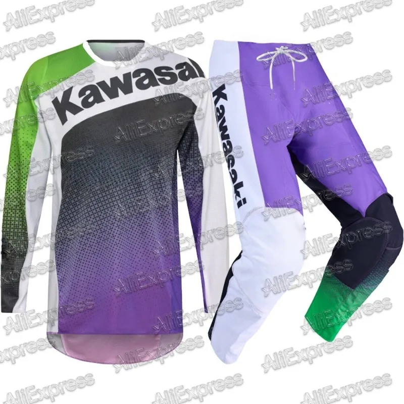 

Kawasaki 2025 классический мотоциклетный трикотаж для горного велосипеда, гоночный спортивный дышащий впитывающий пот комплект с длинными рукавами и брюками