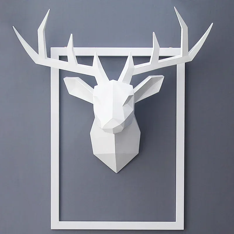 

3D Animal Head Wall Hanging Decoration Animal Figurine Living Room Wall Decor Decorative Deer Sculpture Home Interior Decoration