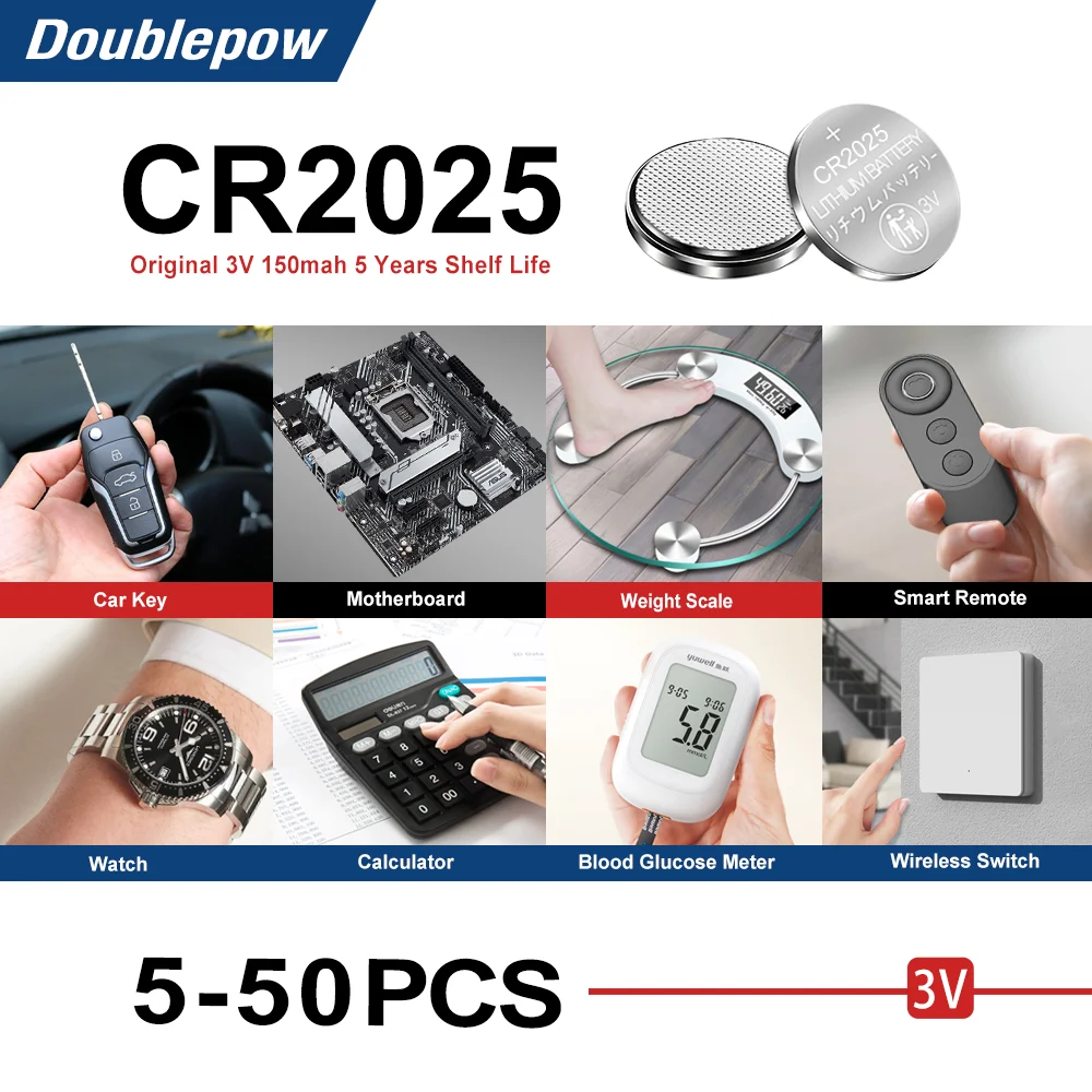 

Doublepow 150 мАч CR2025 3 В литиевая батарейка-таблетка батарейки долговечные для часов автомобильные ключи с дистанционным управлением