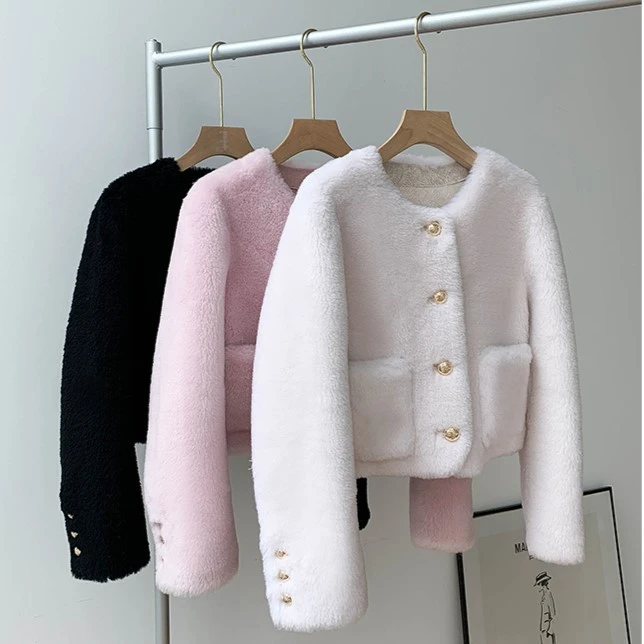 Woman Genuine Sheepskin Jackets Coat Female Winter Shearling Coats Real Lamb Fur O-neck Natural  Outewear  Overcoat G152