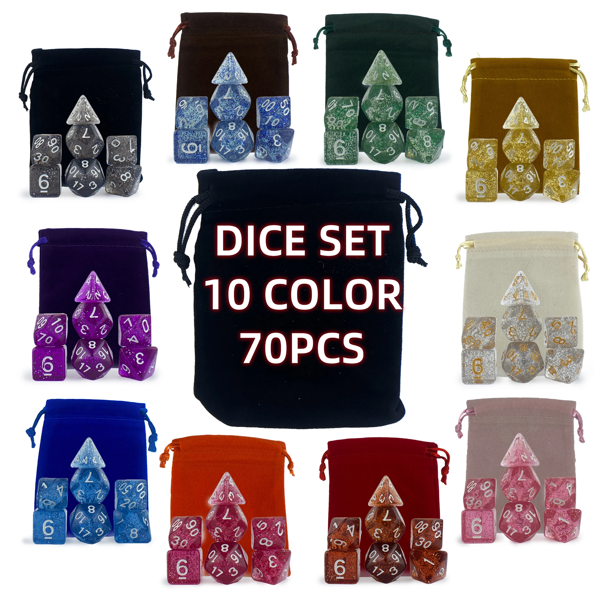 DND Dice Sets 10color  Polyhedral Dice 70pcs with a Drawstring Bag Great for Dungeons and Dragons Role Playing Table Game