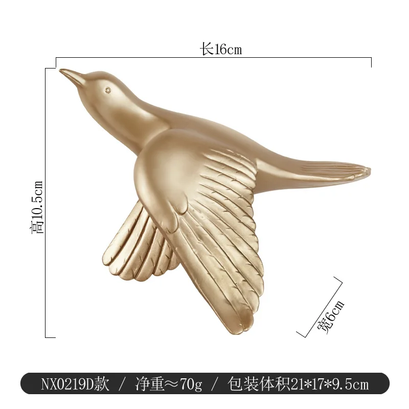 Simple 3D Three-dimensional Bird Wall Hanging Living Room Decoration Golden Animal Bird Wall Hanging Sofa TV Decor Accessories