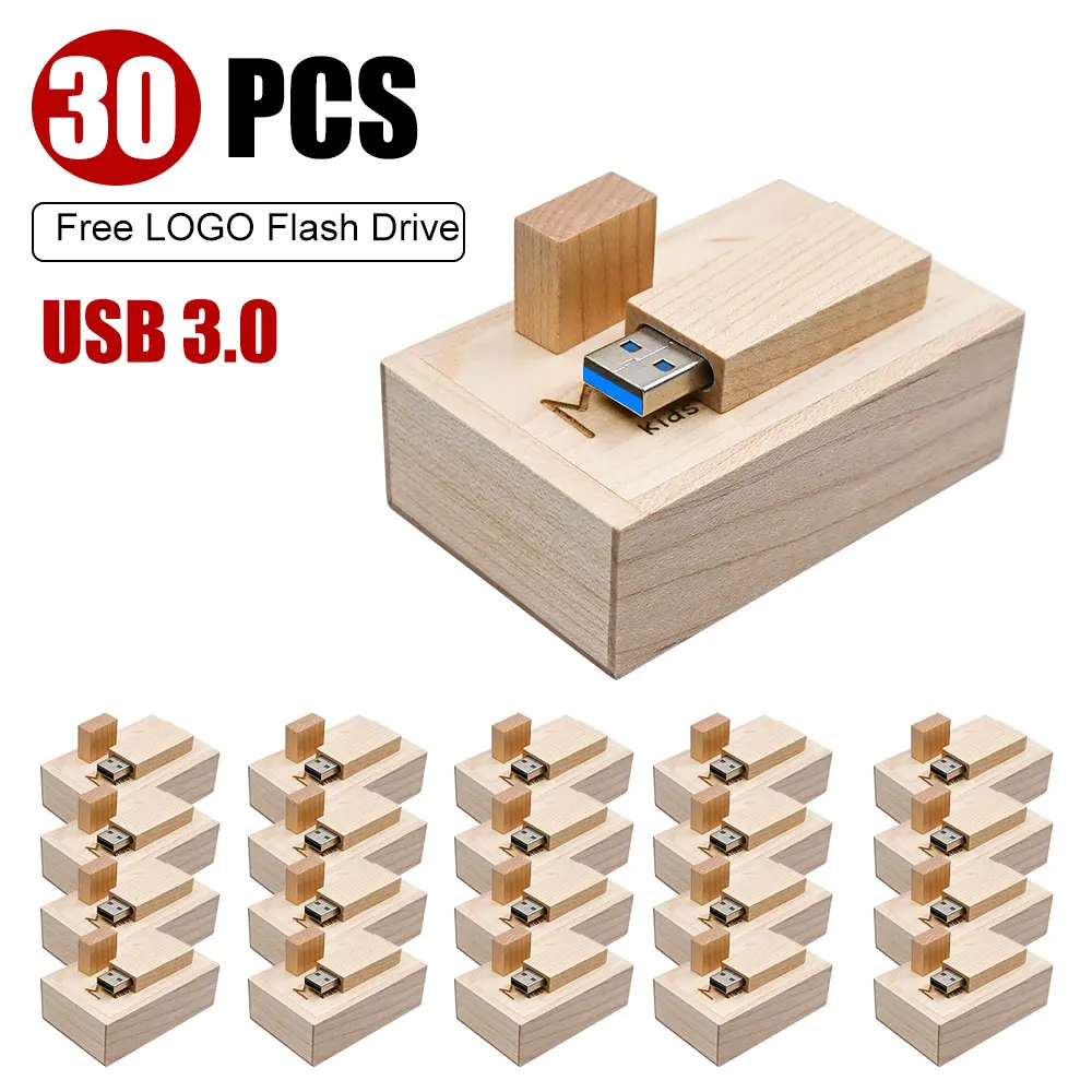 30pcs/lot Free Logo Wood Small Gift USB 3.0 Flash Drive 4GB 8GB 16GB 32GB 64GB Pendrive Mini Creative Pen Drive USB Memory Stick