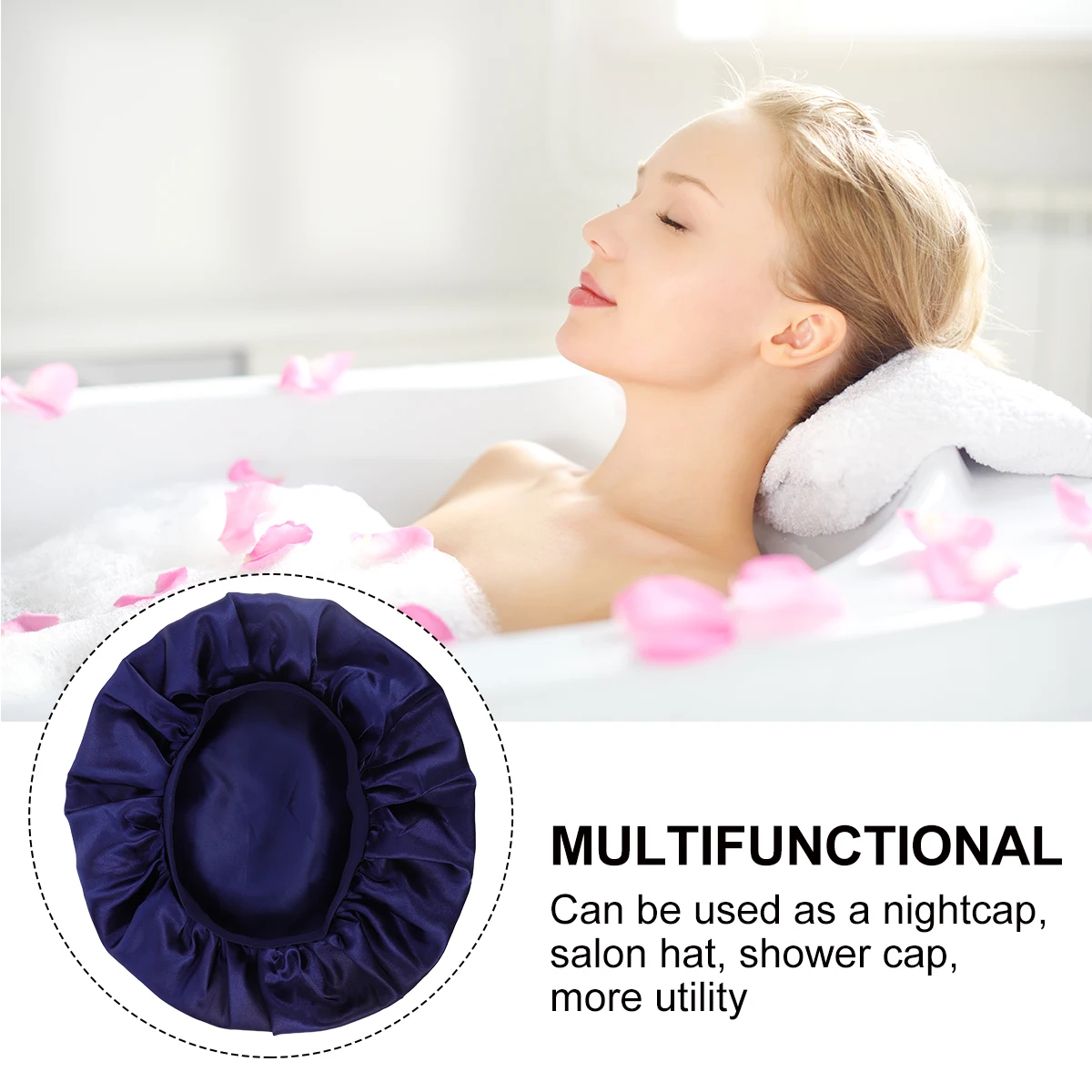 

Satin Round Hat Sleep Cap for Makeup Bathing Hair Protection Moisture Sealing Soft Smooth All Seasons Bath Cap