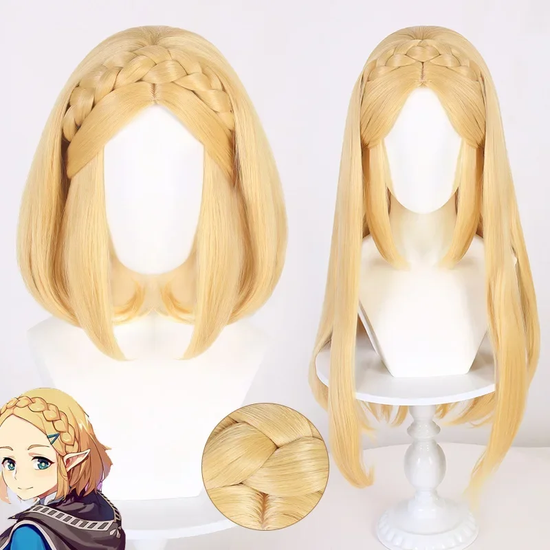 Zelda Wig Princess Cosplay Wig 35cm/72cm Golden Yellow Braid Cosplay Anime Hair Heat Resistant Synthetic Wigs