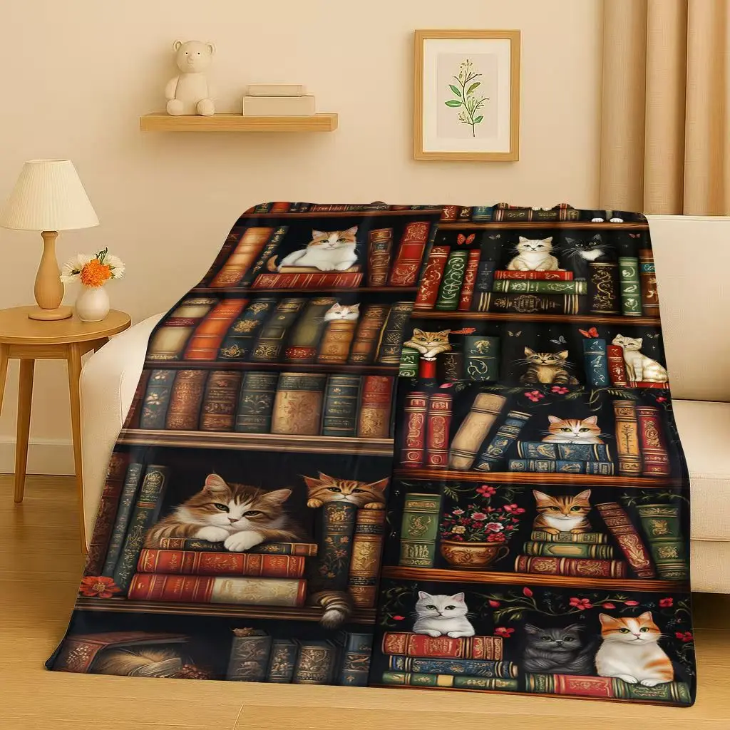 

HD Retro Magic Book Library Bookshelf Flannel Blanket,Ultra Soft Warm Plush Throw for Home Bedroom Bed Sofa Cover Office Gift