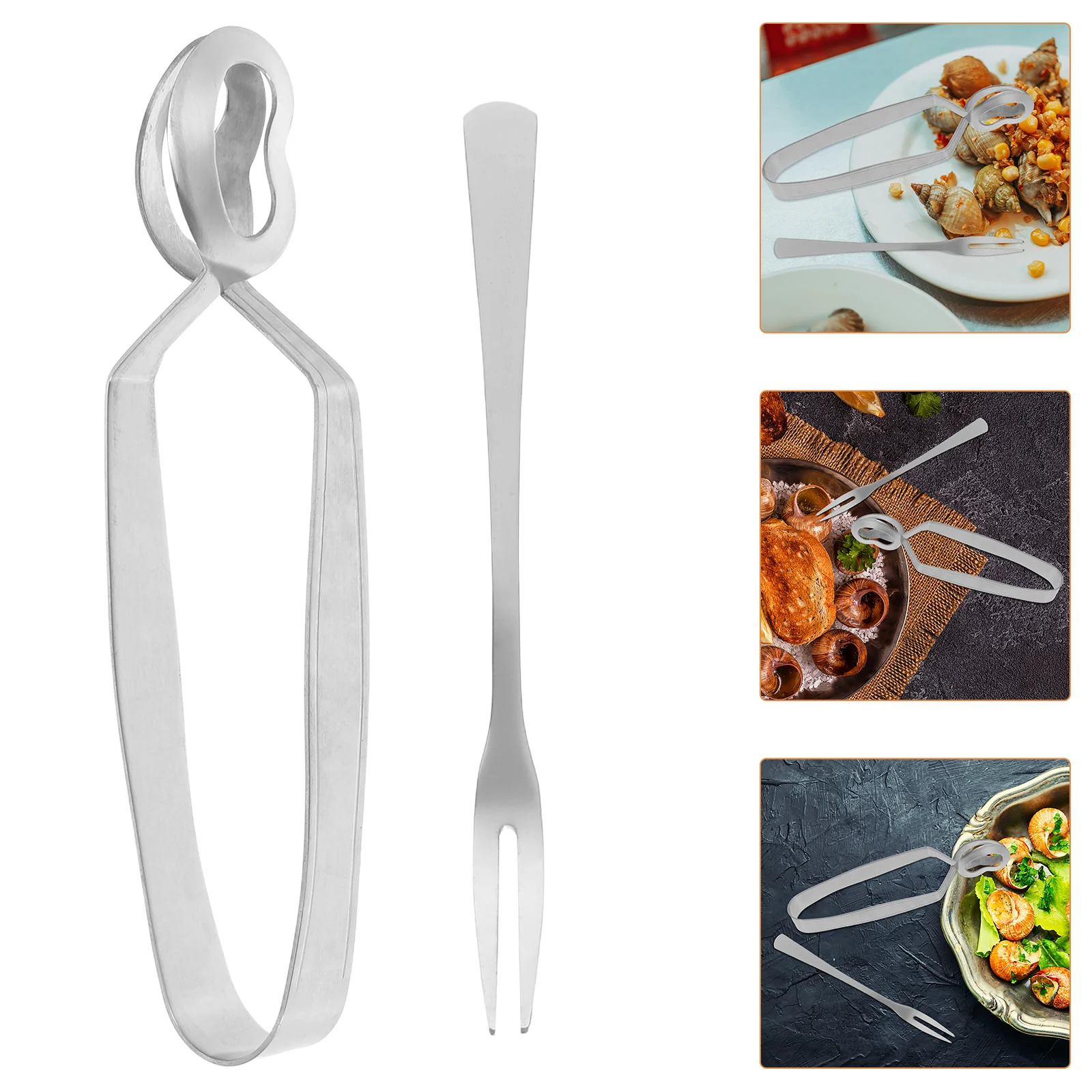 

3 set Snail Cutlery Tongs Stainless Steel Escargot Serving Tools Forks Heat Resistant Kitchen Dining Set