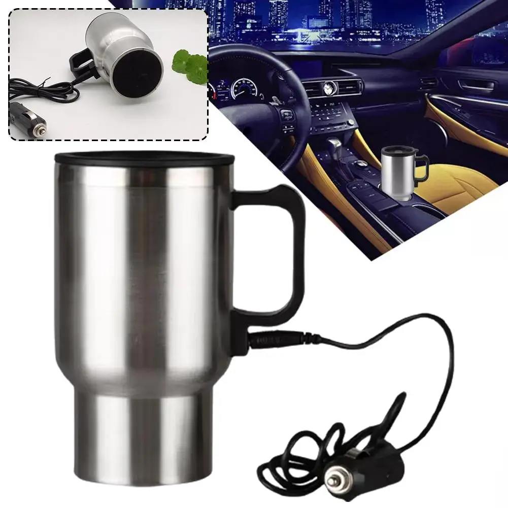 300/450ML12V 24V Electric Heating Car Kettle Water Mug Heating Camping Vehicle Stainless Steel Thermal Kettle Coffee Travel Z5U9