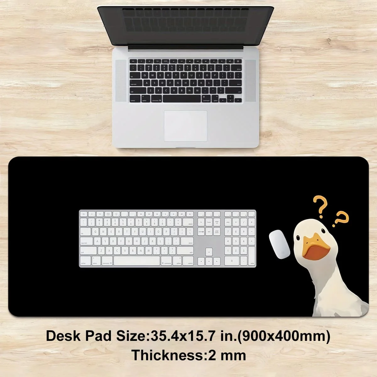 1 tappetino per mouse Question Duck, base in gomma antiscivolo |   Ideale per l'arredamento dell'home office |   Design artistico animale divertente nero |   Accessorio da scrivania