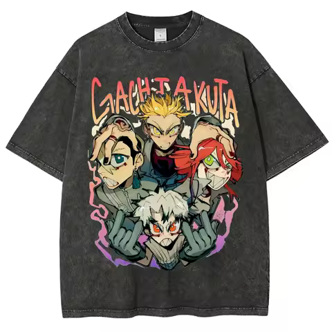 ,demon Slayer Tanjiro Vs Akaza Vintage Washed Cotton T Shirt Men Women 2026 Summer Oversized Streetwear Short Sleeve Anime