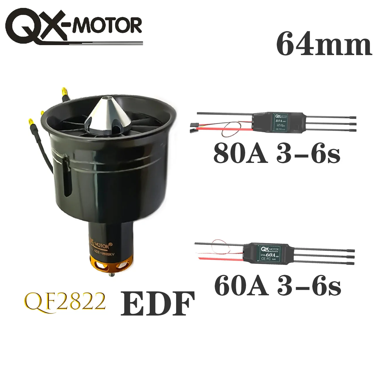 QX-MOTOR 64mm EDF 12-łopatkowy wentylator kanałowy QF2822-2200KV 2400KV 3500KV 3800KV 4300KV Silnik bezszczotkowy Zastosowanie 60A/80A 6S ESC