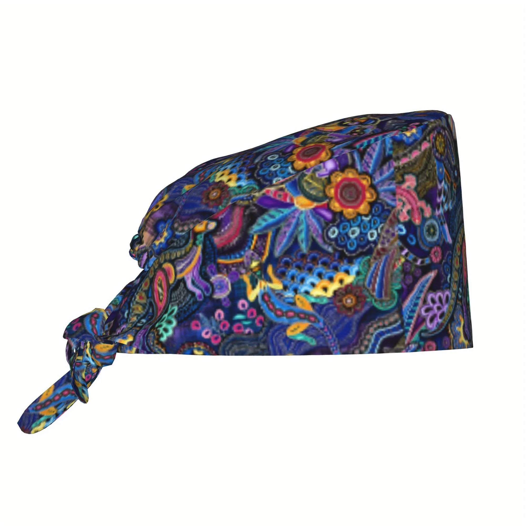 1pc African Tribe Women'S Stylish Printed Work Cap - Lightweight Adjustable Skull Cap, Tie-Back Nurse Hat, Dustproof Chef & Cook